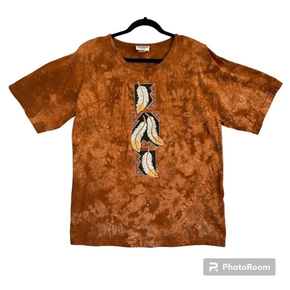 VTG 2001 Cactus Bay Womens Sz L Rust Southwestern Feather Design T-Shirt